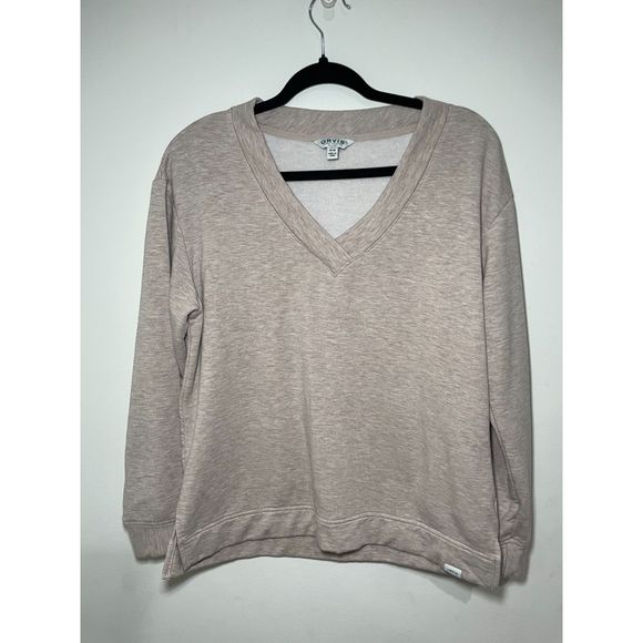 Women's ORVIS V-Neck Sweatshirt Size M - Soft - Color is Taupe / Beige - Picture 1 of 4